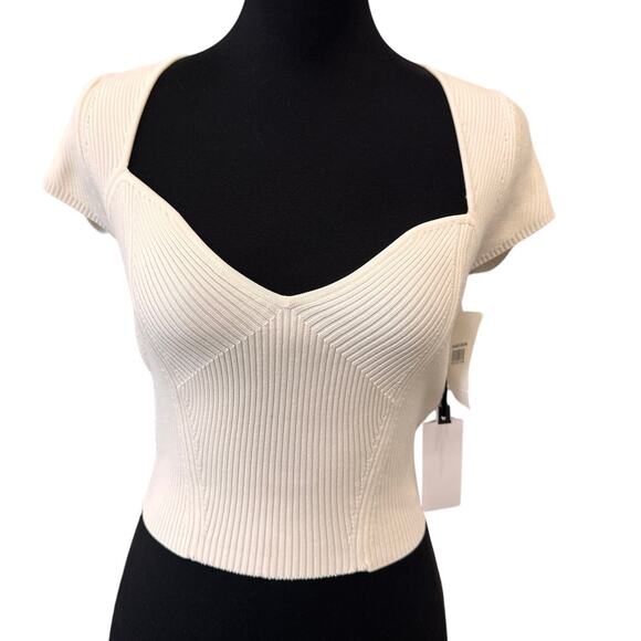 New ASTR the LABEL REVOLVE Women's White Sweetheart Neck Ribbed Top Size XS - Picture 1 of 6